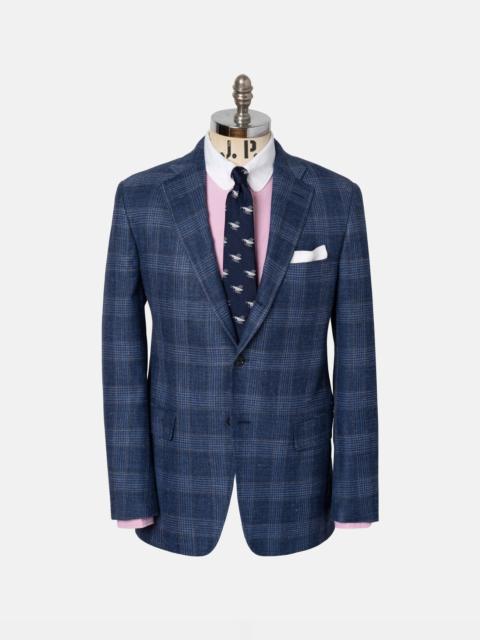 J. PRESS MADE-IN-USA BLUE & COPPER PLAID WOOL/SILK/LINEN SPORT COAT