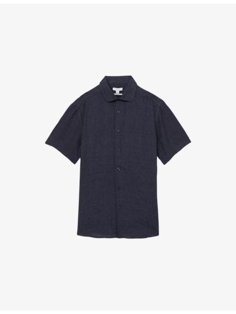 REISS Holiday Square-Collar Short-Sleeve Linen Shirt