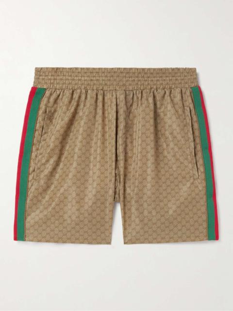 GUCCI Slim-Fit Mid-Length Logo-Print Striped Swim Shorts
