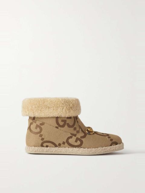 GUCCI Fria horsebit-detailed shearling-lined canvas ankle boots