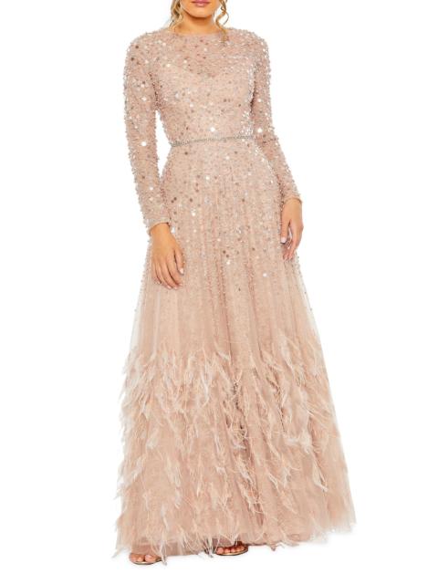 MAC DUGGAL Women's Sequin & Feather Embellished Gown - Dusty Rose