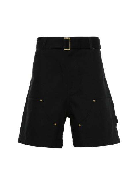 sacai logo-patch cotton shorts
