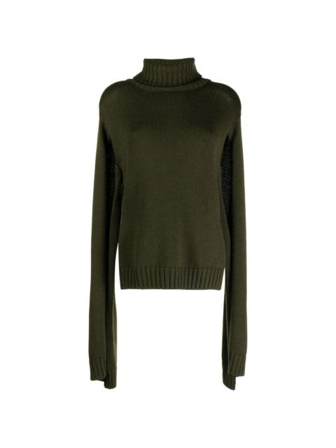 slit-sleeves knitted turtleneck sweater