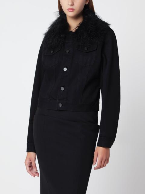 Alaïa Black denim jacket with curly faux fur collar