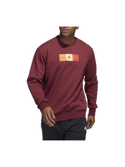 Men's adidas Mic Gfx Crew Limited Basketball Sports Printing Fleece Lined Round Neck Pullover Red HP