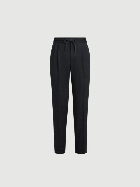 Brunello Cucinelli Linen and virgin wool chevron trousers with drawstring and double pleats