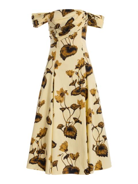 Oscar de la Renta Cyclamen Off-The-Shoulder Stretch-Cotton Midi Dress yellow