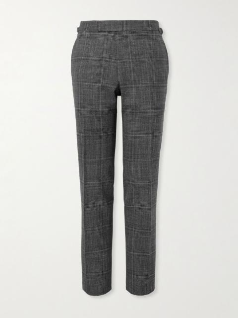 TOM FORD Shelton Slim-Fit Straight-Leg Prince of Wales Checked Wool and Silk-Blend Suit Trousers Gray