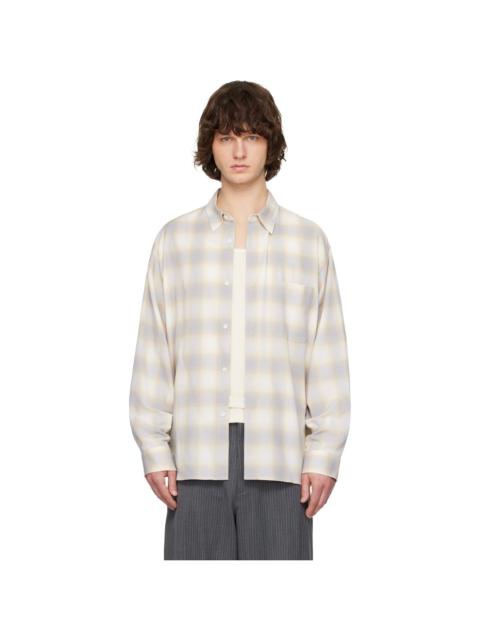 SOLID HOMME Yellow & Gray Wool Cotton Check Shirt