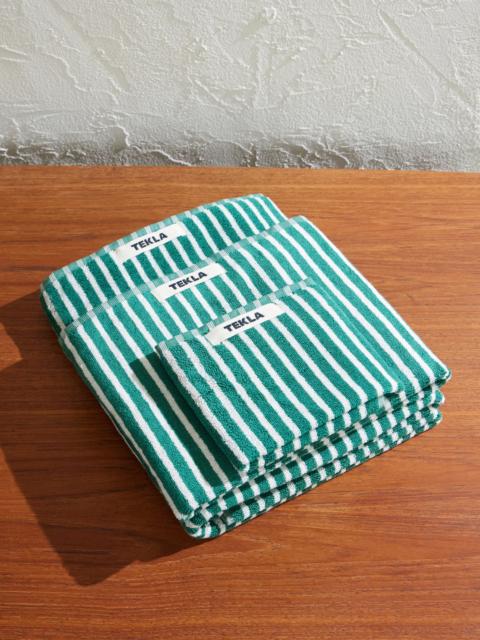 TEKLA Set of Three Logo-Appliquéd Striped Organic Cotton Towels