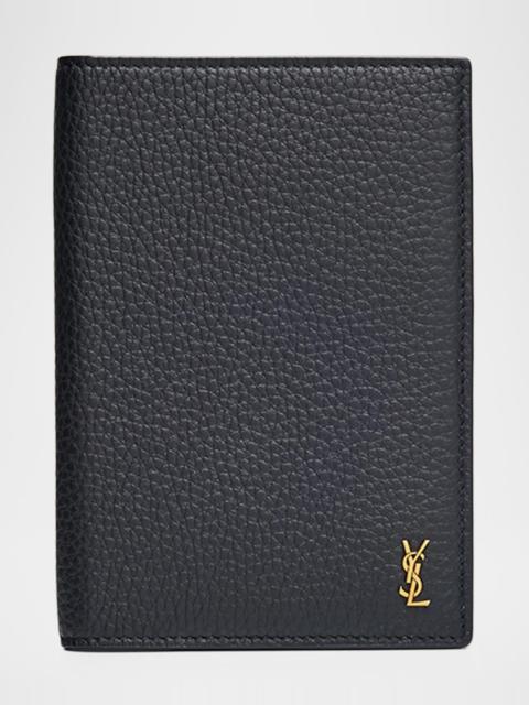 SAINT LAURENT Men's Tiny Cassandre YSL Passport Case in Grained Leather