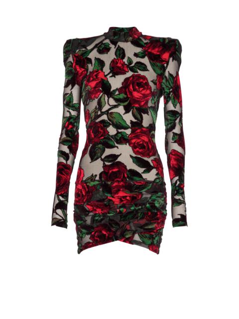 Balmain Burnout velvet dress with Rose print