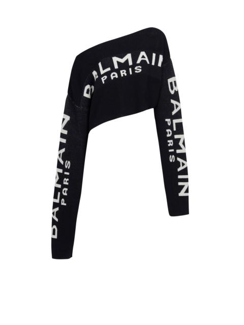 Balmain Cropped knit sweater with graffiti Balmain logo print