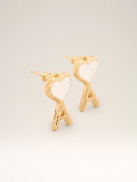 AMI Paris GOLD BRASS EARRINGS WITH WHITE HAMMERED AMI DE COEUR