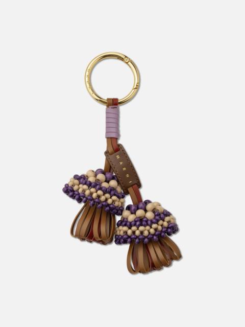 Marni LEATHER KEYRING WITH WOODEN BEAD DETAIL