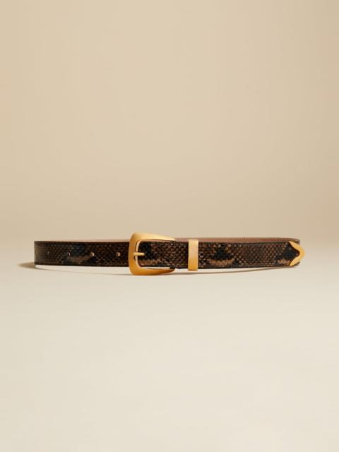 KHAITE The Benny Belt in Brown Python-Embossed Leather with Gold