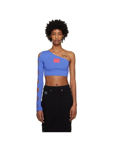 VERSACE JEANS COUTURE Blue Single-Shoulder Long Sleeve T-Shirt