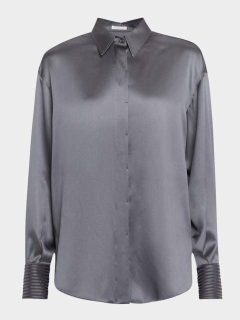 Brunello Cucinelli Sequined Cuff Satin Blouse