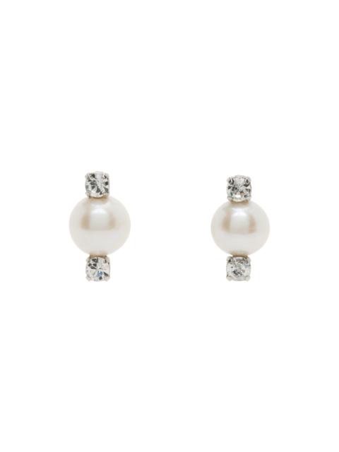 Silver Mini Crystal Pearl Stud Earrings