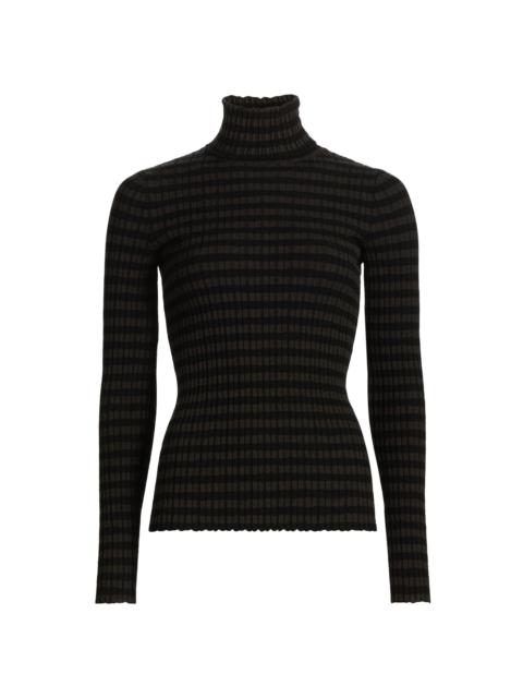 MM6 Maison Margiela Women's Striped Mock-Turtleneck Sweater - Black Brown