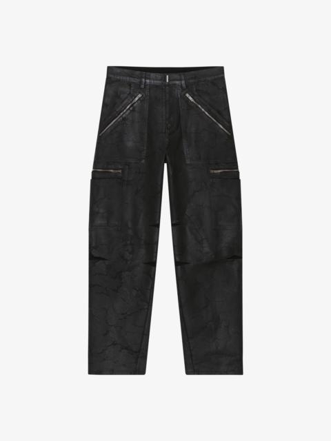 LOOSE FIT JEANS WITH ZIPPERS IN CRACKED DENIM