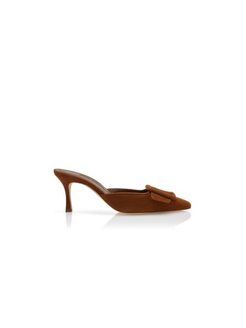 Manolo Blahnik Brown Suede Buckle Detail Mules