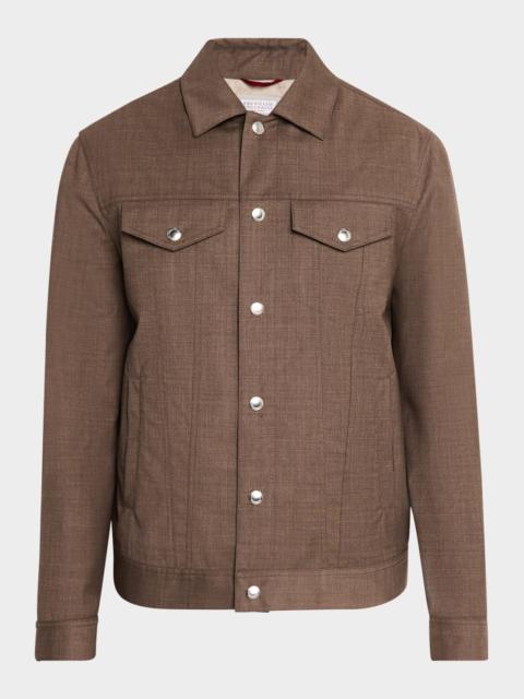 Brunello Cucinelli Men's Wool Snap-Front Trucker Jacket