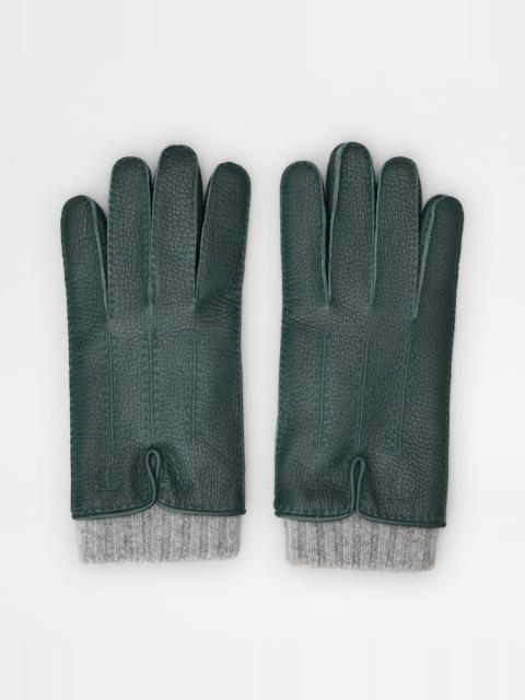 Tod's TOD'S GLOVES IN LEATHER AND CASHMERE - GREEN