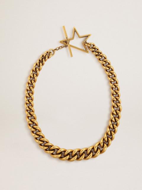 Golden Goose Necklace in antique gold decreasing chain with star-shaped clasp