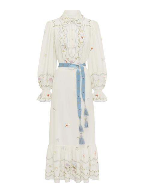 ALÉMAIS Giulia Embroidered Midi Dress