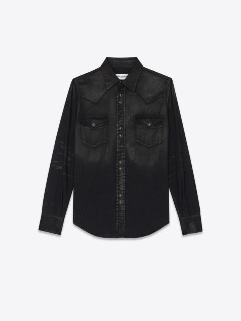 SAINT LAURENT classic western shirt in lightly coated black denim
