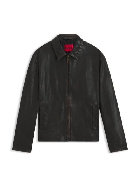 HUGO GRAINED-LEATHER JACKET WITH TOPSTITCHING