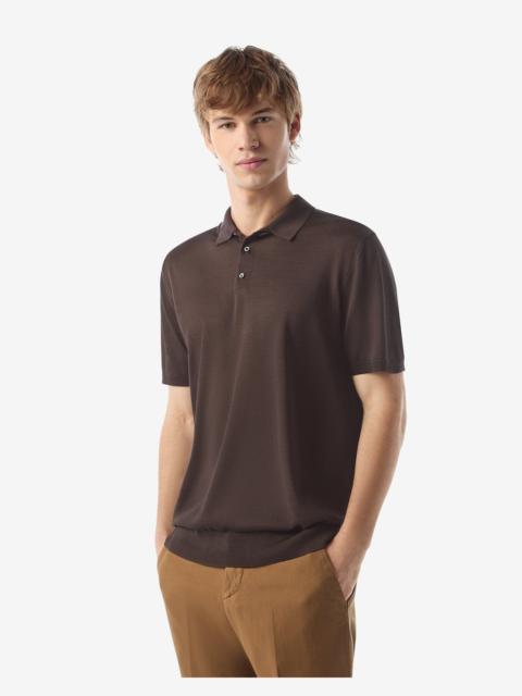 CORNELIANI Brown pure silk button-up polo