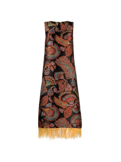 La DoubleJ Column feather-trim midi dress