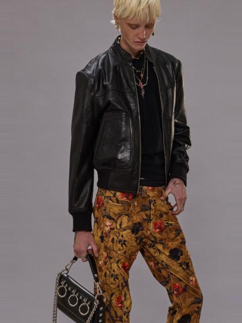 R13 SHRUNKEN LEATHER JACKET WITH STAND COLLAR