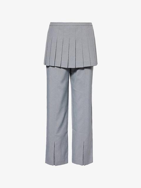 Lichi skirt-overlay straight-leg woven trousers