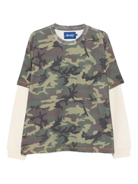 AWAKE NY camouflage-print double-sleeve T-shirt