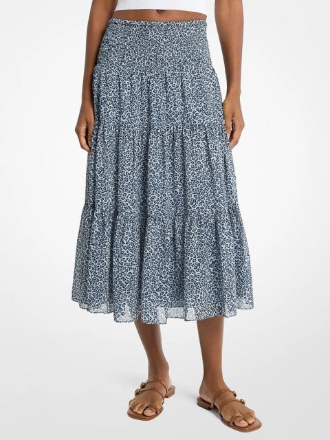 MICHAEL KORS Leopard Print Georgette Tiered Midi Skirt