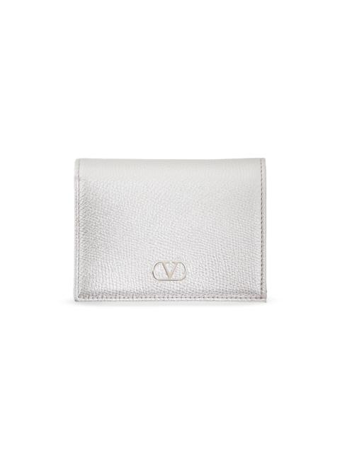 Valentino Women's VLogo Signature Laminated Grainy Calfskin Wallet - Silver