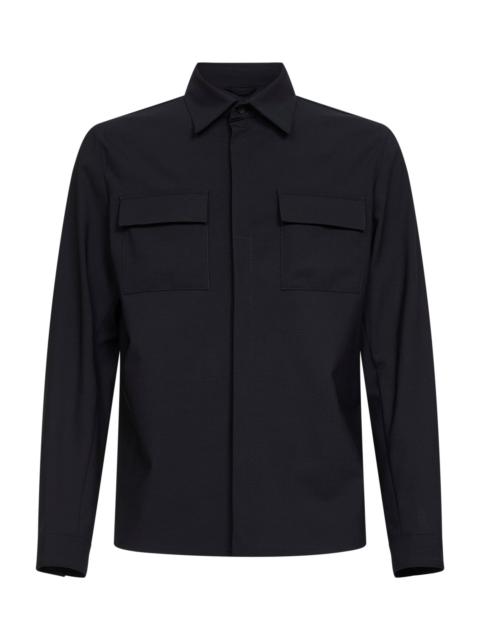 Herno Navy blue bi-stretch wool canvas shirt