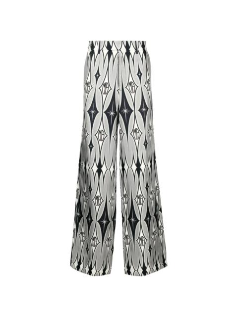 graphic-print wide-leg silk trousers