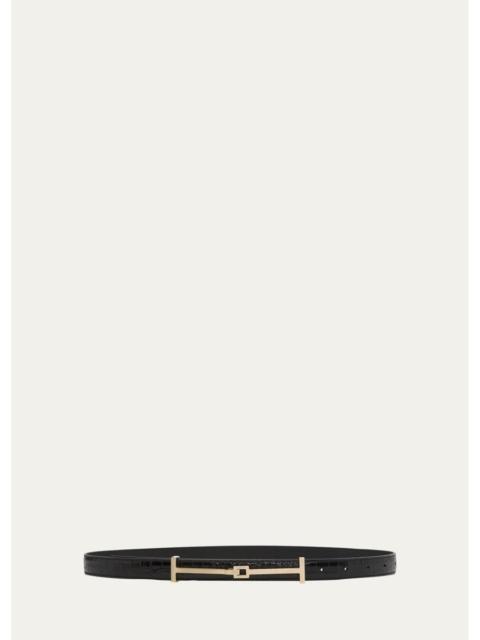 TOM FORD Double T Crocodile-Embossed Leather Belt
