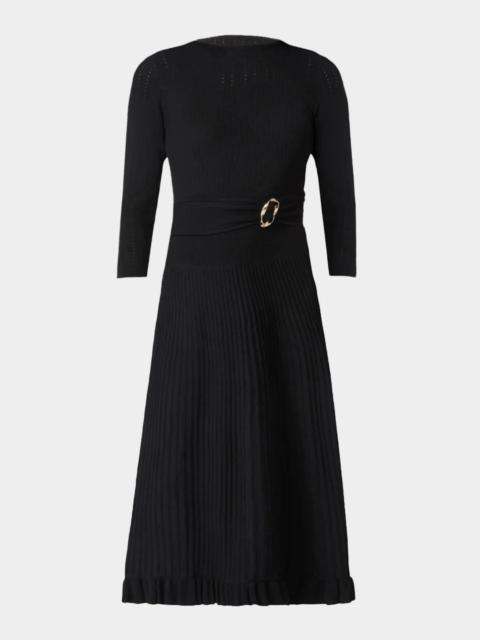 Shoshanna Pleated Rib Knit Midi Dress