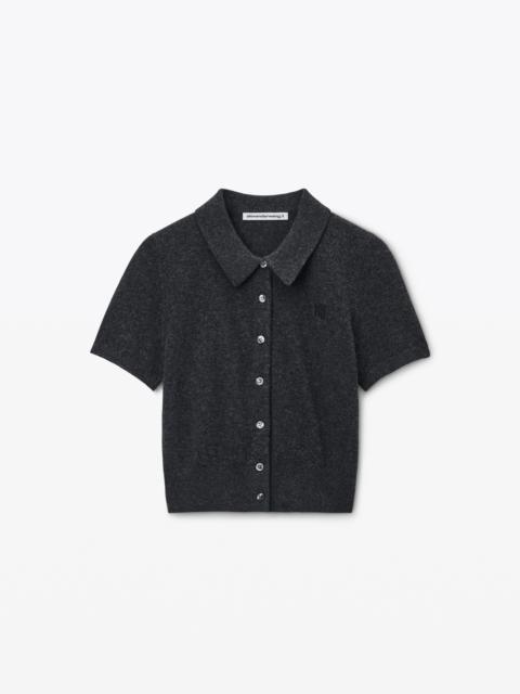 Alexander Wang Logo Embroidered Polo Cardigan in Wool
