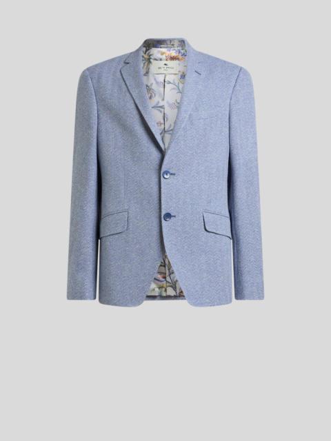 Etro SINGLE-BREASTED COTTON AND LINEN JERSEY JACKET WITH CHEVRON MOTIF