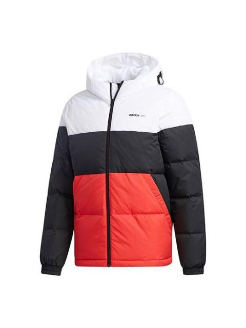 adidas neo logo Printing Colorblock Casual Stay Warm Sports Down Jacket Black White Red Colorblock G