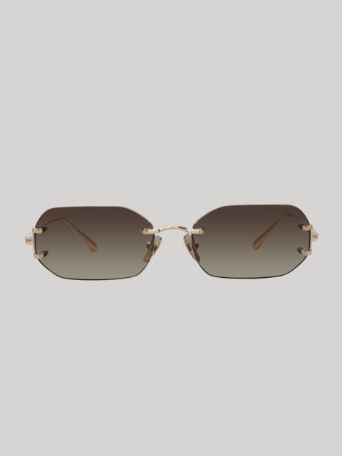 LINDA FARROW Magali Sunglasses in 22K Gold and Mocha
