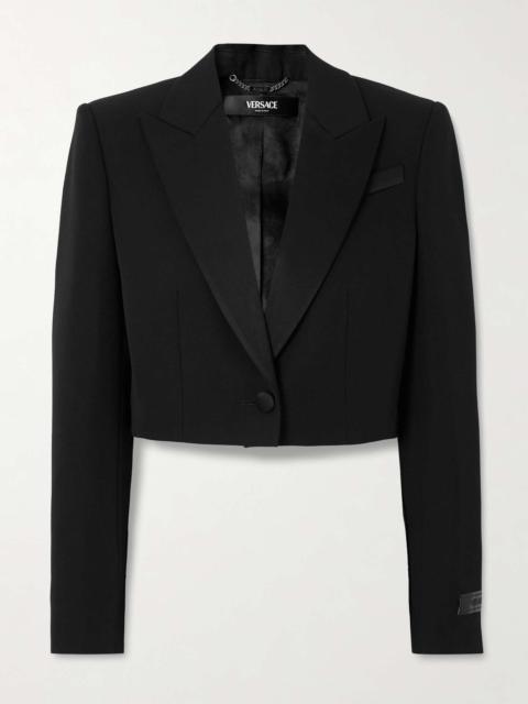 VERSACE Cropped satin-trimmed grain de poudre wool blazer