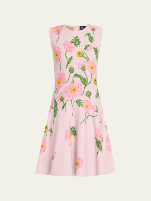 Painted Poppies Jacquard Sleeveless A-Line Dress