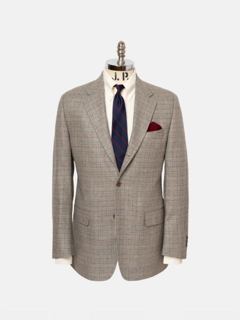J. PRESS MADE-IN-CANADA TAN & SAGE MINI HOUNDSTOOTH SILK/WOOL SPORT COAT